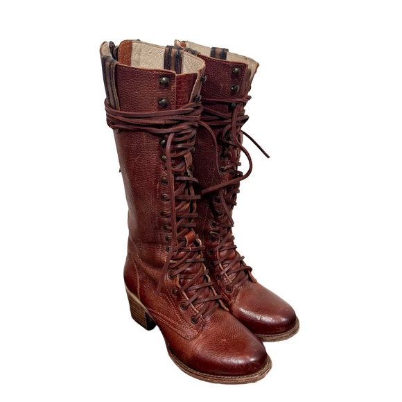 Freebird Grany Lace Up Leather Granny Tall Boots in Wine - Picture 10 of 14